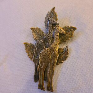 Giraffe Pair Standing In Front of Leaves Pin Brooch Intricate Whimsical Jewelry
